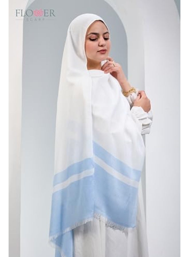 FLOWER Signature Timeless Luxury Ultra Soft Breathable Premium Pure Cotton Veil With Elegant Silky Smooth Finish – Lightweight & Comfortable – Off-White & Blue 80x200cm - Image 2